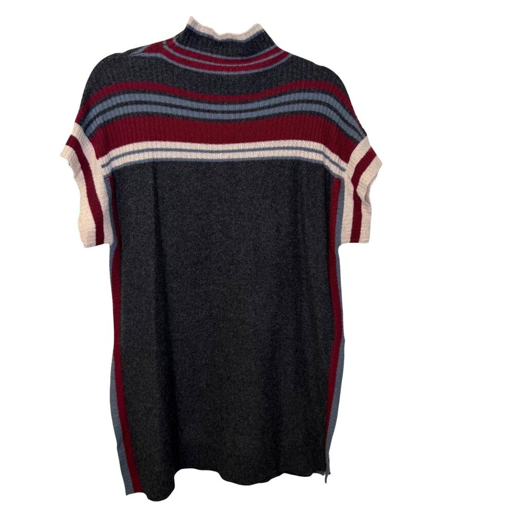 Cullen 100% Cashmere Striped Mock Neck Short Sleeve Sweater Womens M/L Luxury